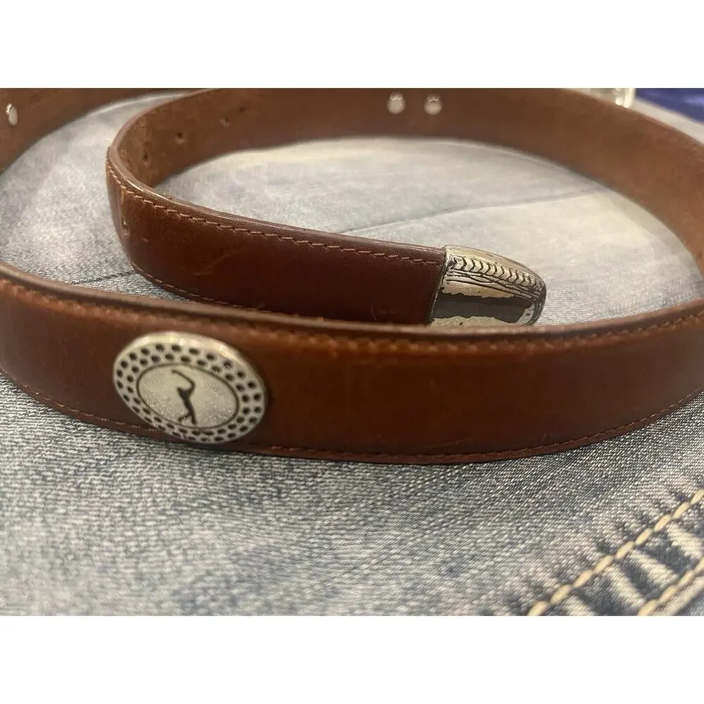 PGA Tour Men's‎ Brown Leather Belt Sz 38 Silver Golf Logo B21